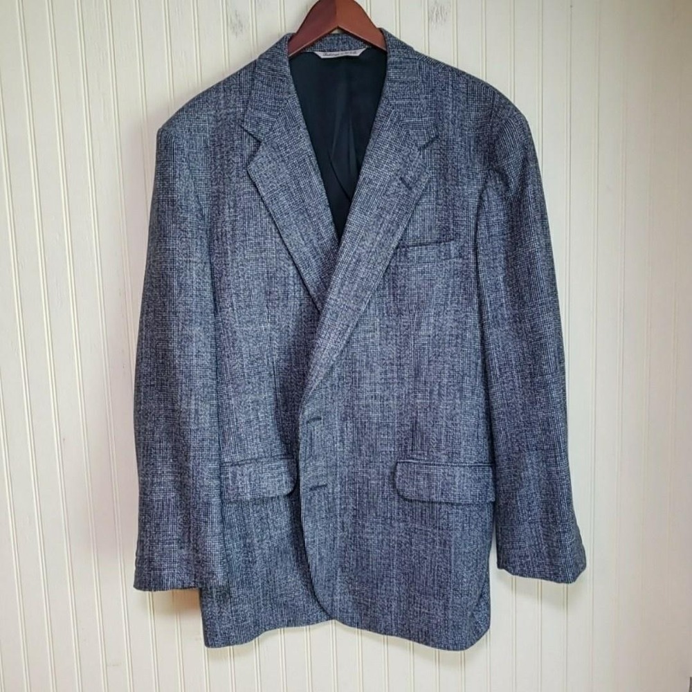 Stafford Blazer Mens 42 Gray Check Polyester Wool Silk Tweed Sport Coat USA‎
